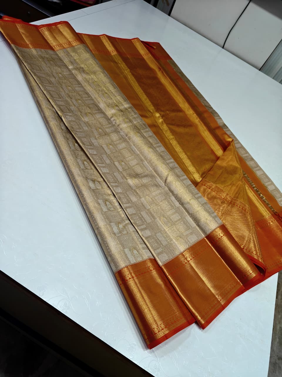 Cream and Red Bridal Saree